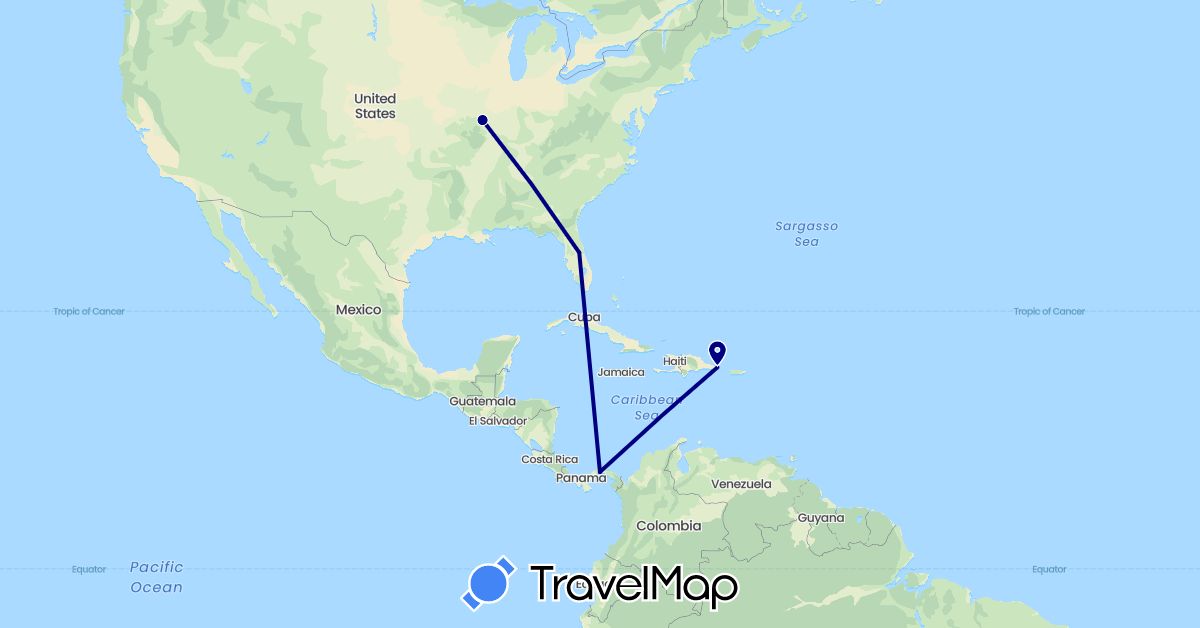 TravelMap itinerary: driving in Dominican Republic, Panama, United States (North America)